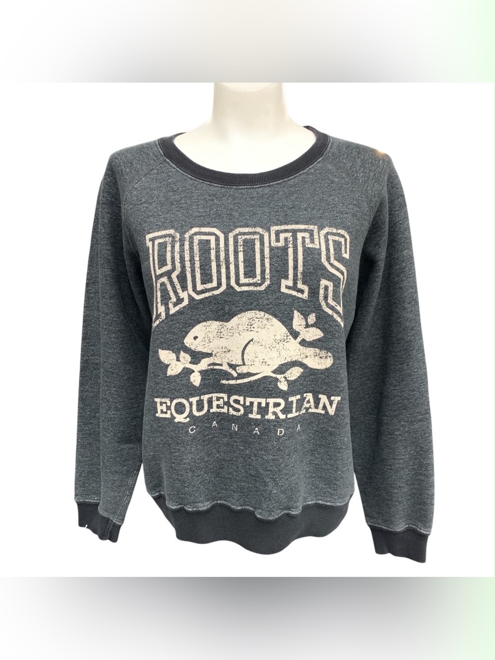 Roots Charcoal Crewneck Sweatshirt with Cream Equestrian Graphic Size L